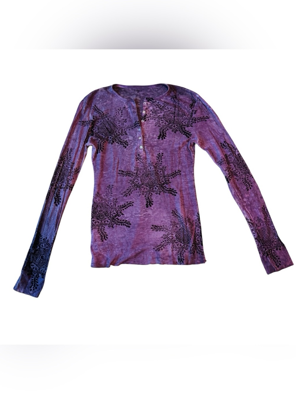 Feel Good Purple Long Sleeve Waffle Knit Henley Top